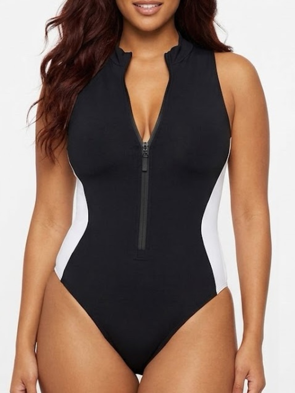 TA3 Sleeveless Surfy High neck zip up one piece swimsuit size large shapeware